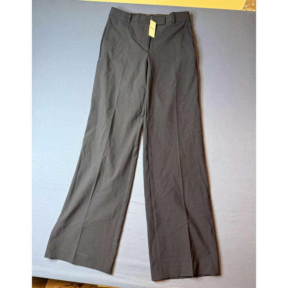 Ann Taylor Dress Pants Black Twill Straight Leg Flat Front Zip Pockets 32"
